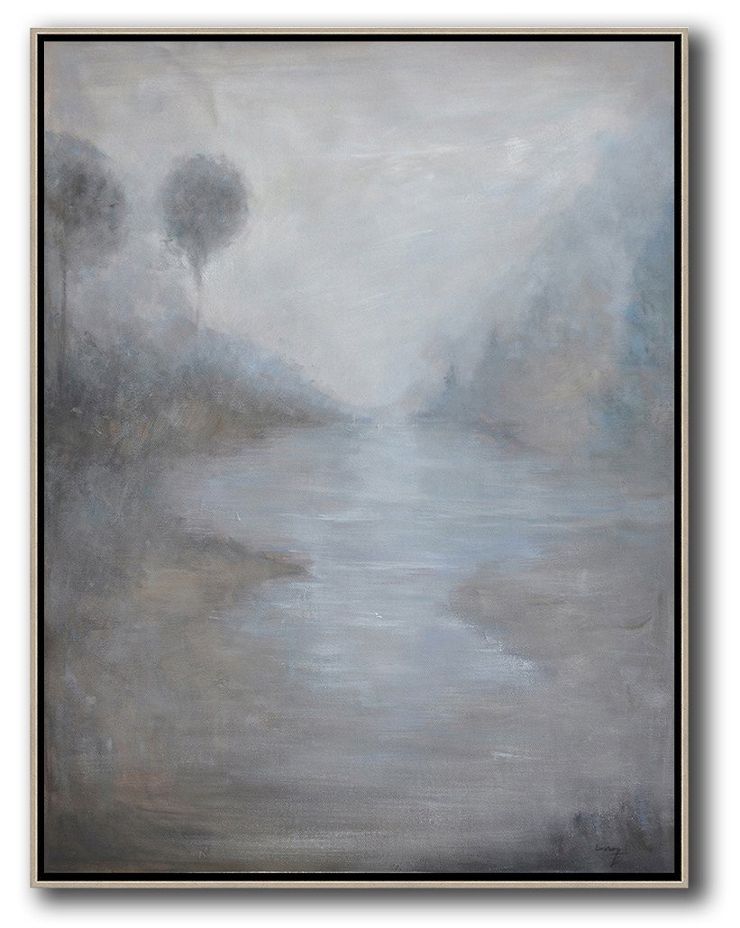 Abstract Painting Extra Large Canvas Art,Oversized Abstract Landscape Painting,Handmade Acrylic Painting,Grey,White,Blue.etc